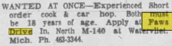 Faws Drive-In - Aug 1965 Help Wanted